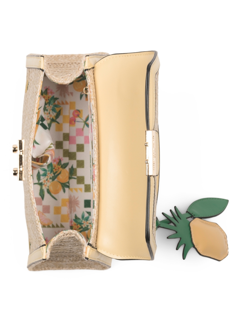 BCBGeneration Straw Satchel with Yellow Pineapple Embroidery - Picture 3 of 3